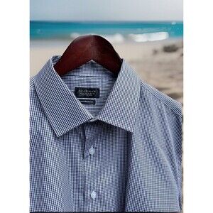 Azar Man Check Black White Shirt Long Sleeve Men Size US Size 17 Tailored Fit